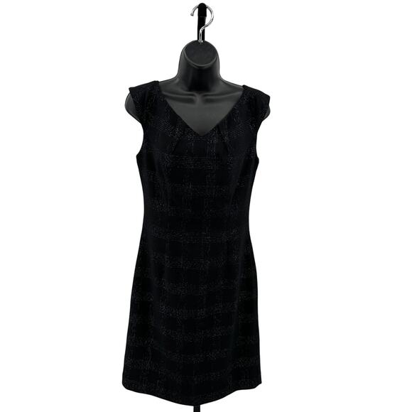 Mossimo Stretch Shimmer Sheath Dress WMNS 2 Black Sleeveless Back Zip Slit Knee - Picture 1 of 6